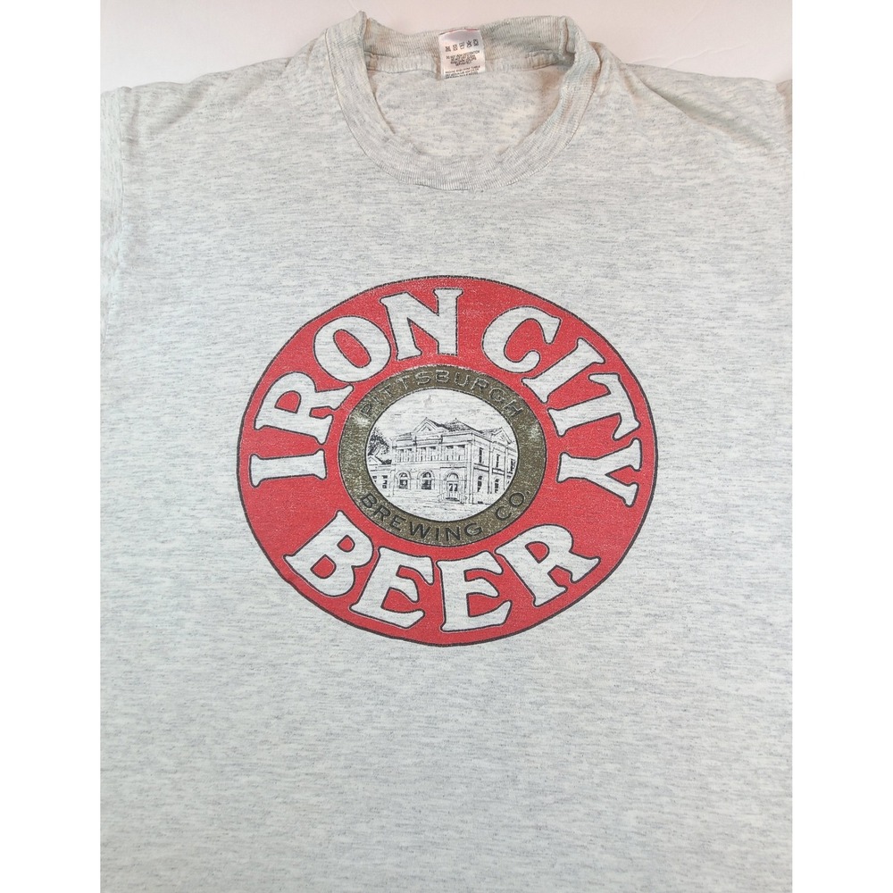 Vintage 90s Iron‎ City Beer Mens XL Gray T Shirt Pittsburgh Brewing Brewery Bar